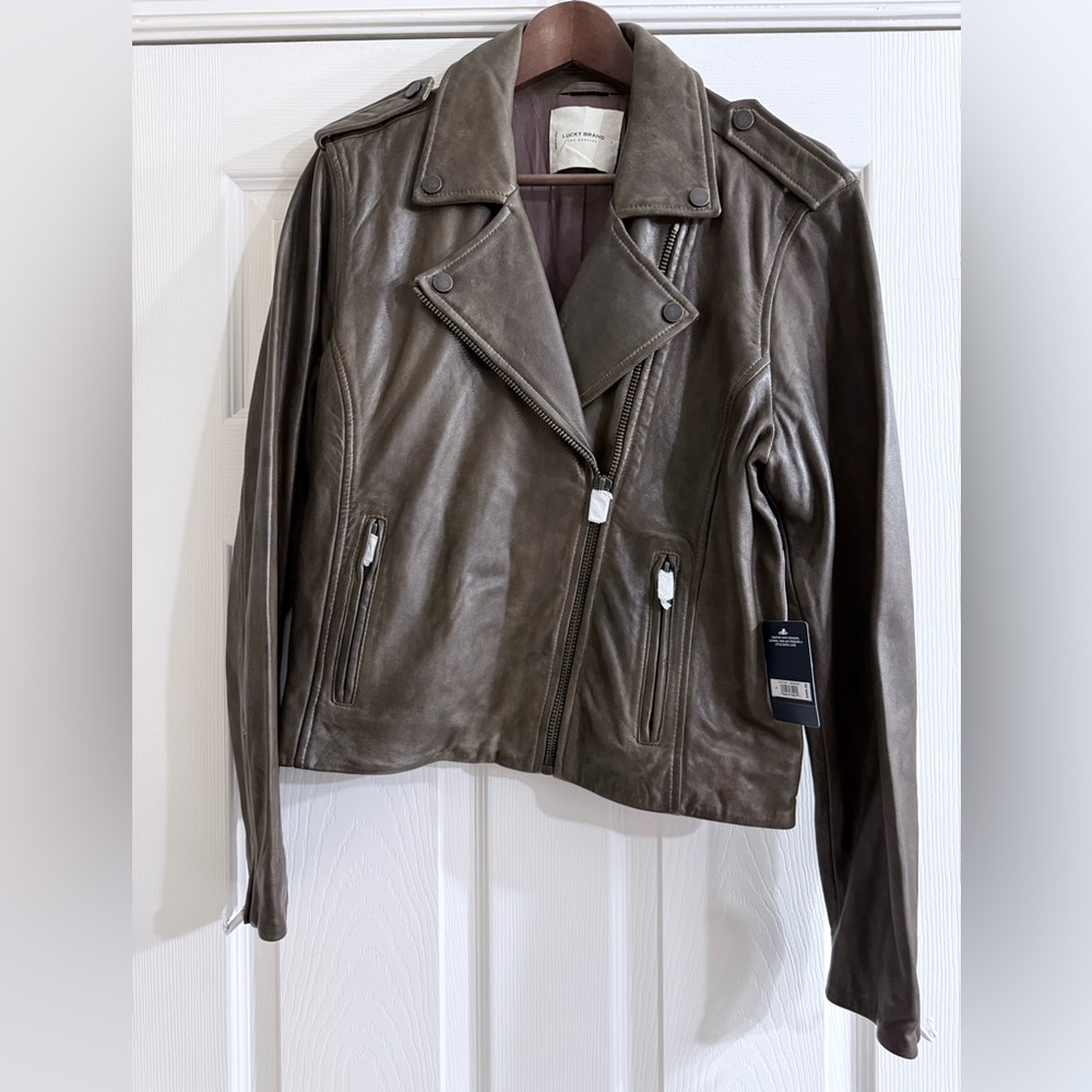 Lucky Brand Dark Brown Leather Biker Jacket